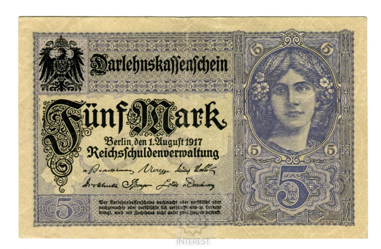 Německo - 5 Mark 1917 - Série U