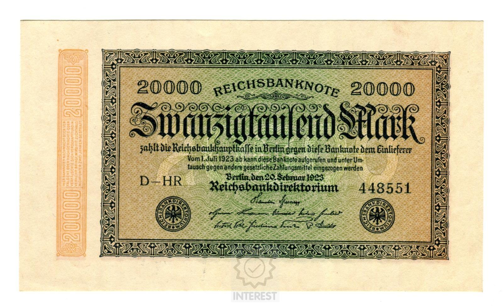 Německo - 20 000 Mark 1923. UNC