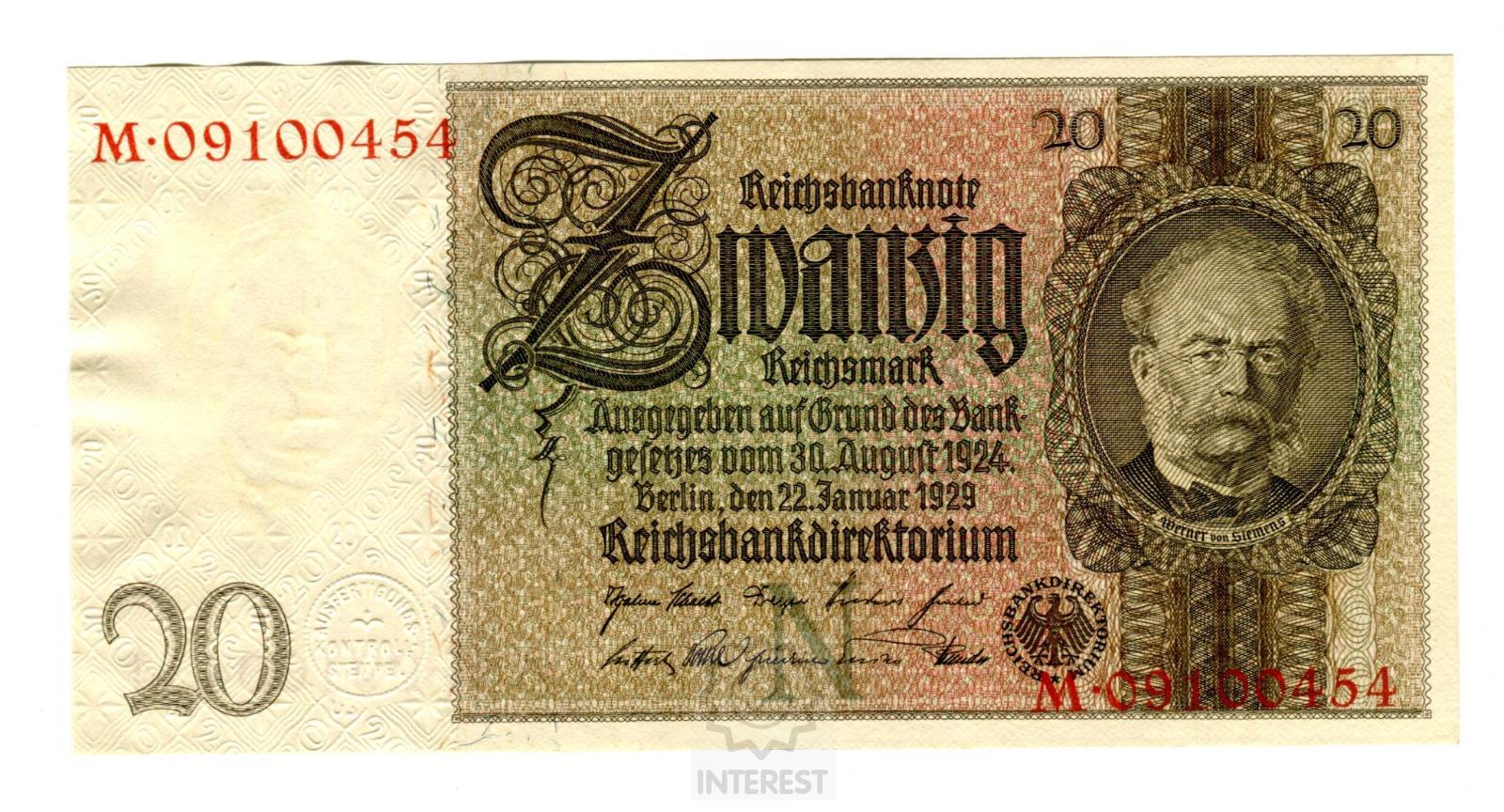 Německo - 20 Reichsmark 1929. Série M