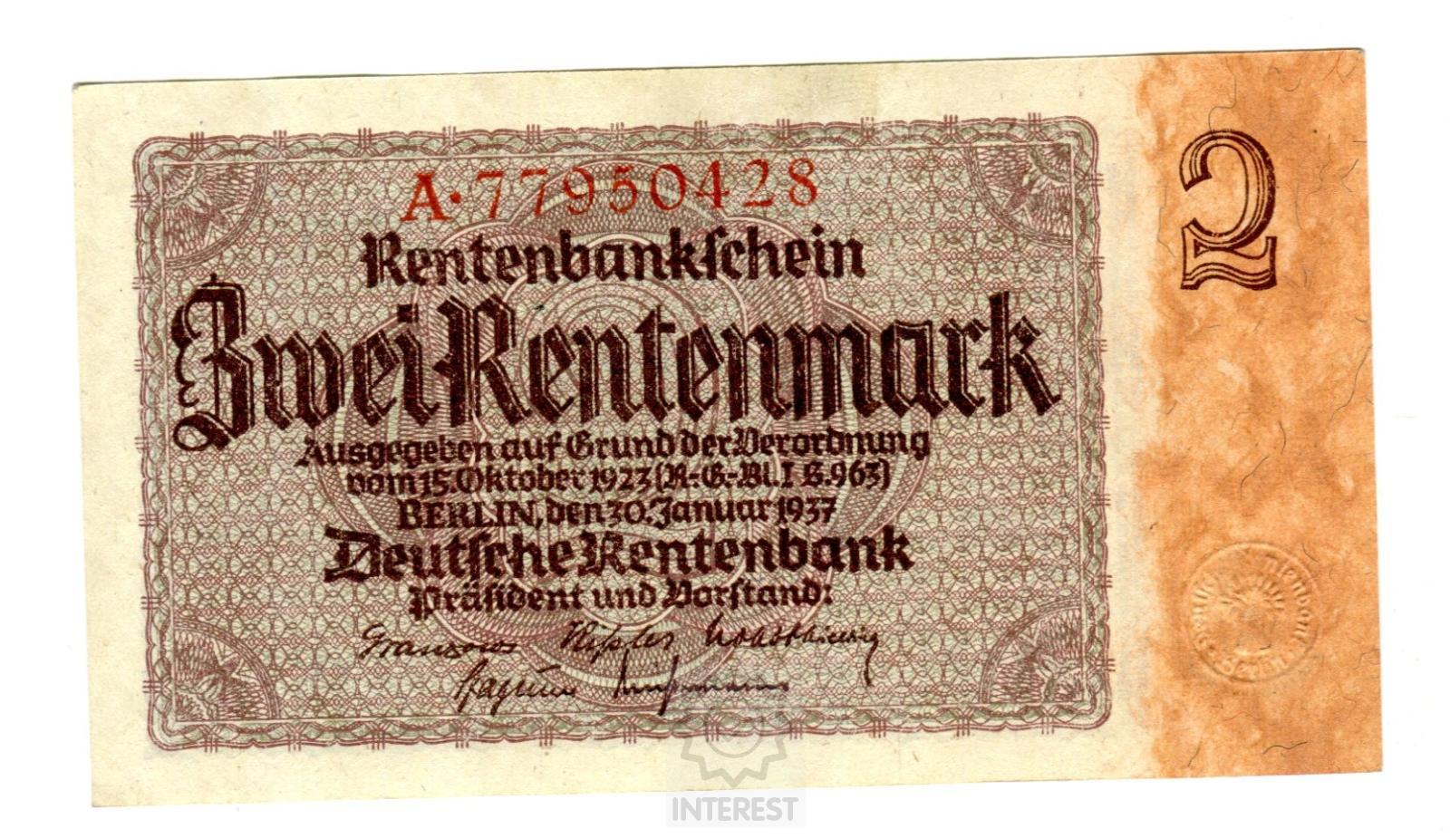 Německo - 2 Rentenmark 1937. Série A. UNC