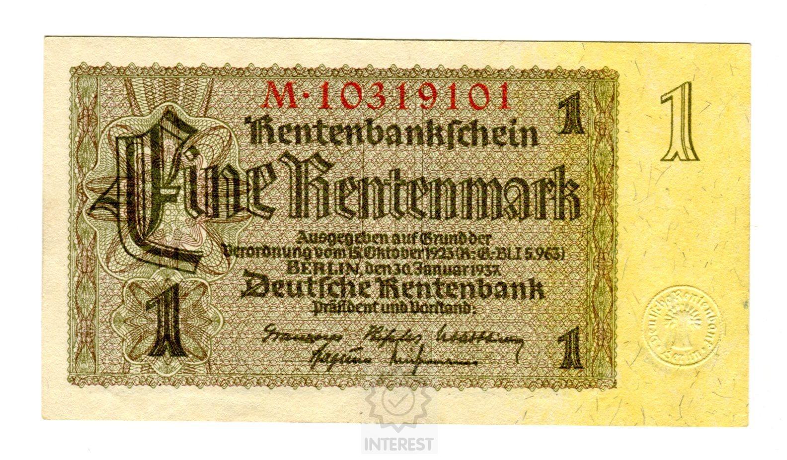 Německo - 1 Rentenmark 1937. Série M. UNC
