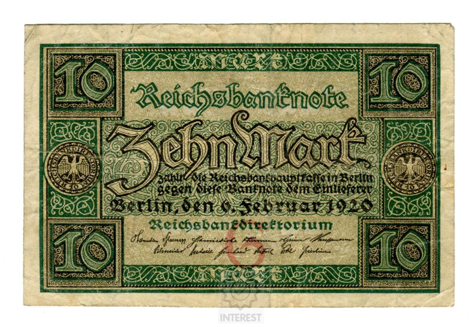 Německo - 10 Mark 1920. Série U