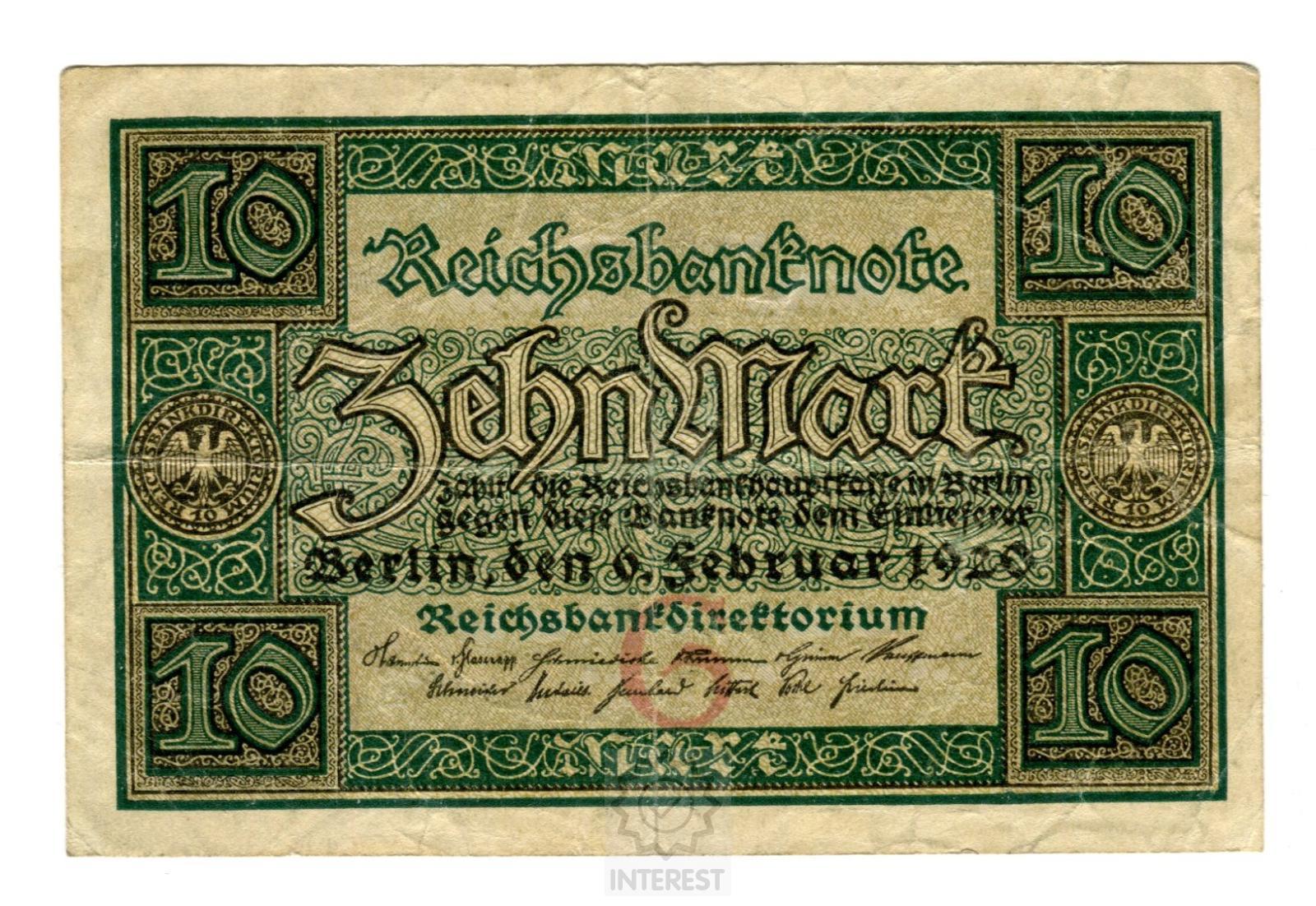 Německo - 10 Mark 1920. Série R