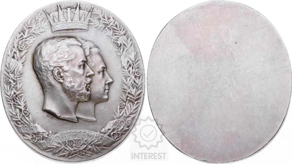 Medaile - Švédsko Oskar II 1906. Korunní princ Gustav (V). Ag