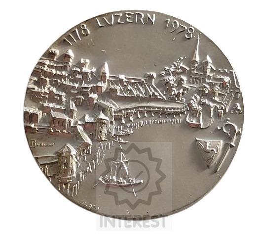 Medaile - Lucern 1178-1978 s kaplovým mostem a mapou města. Ag