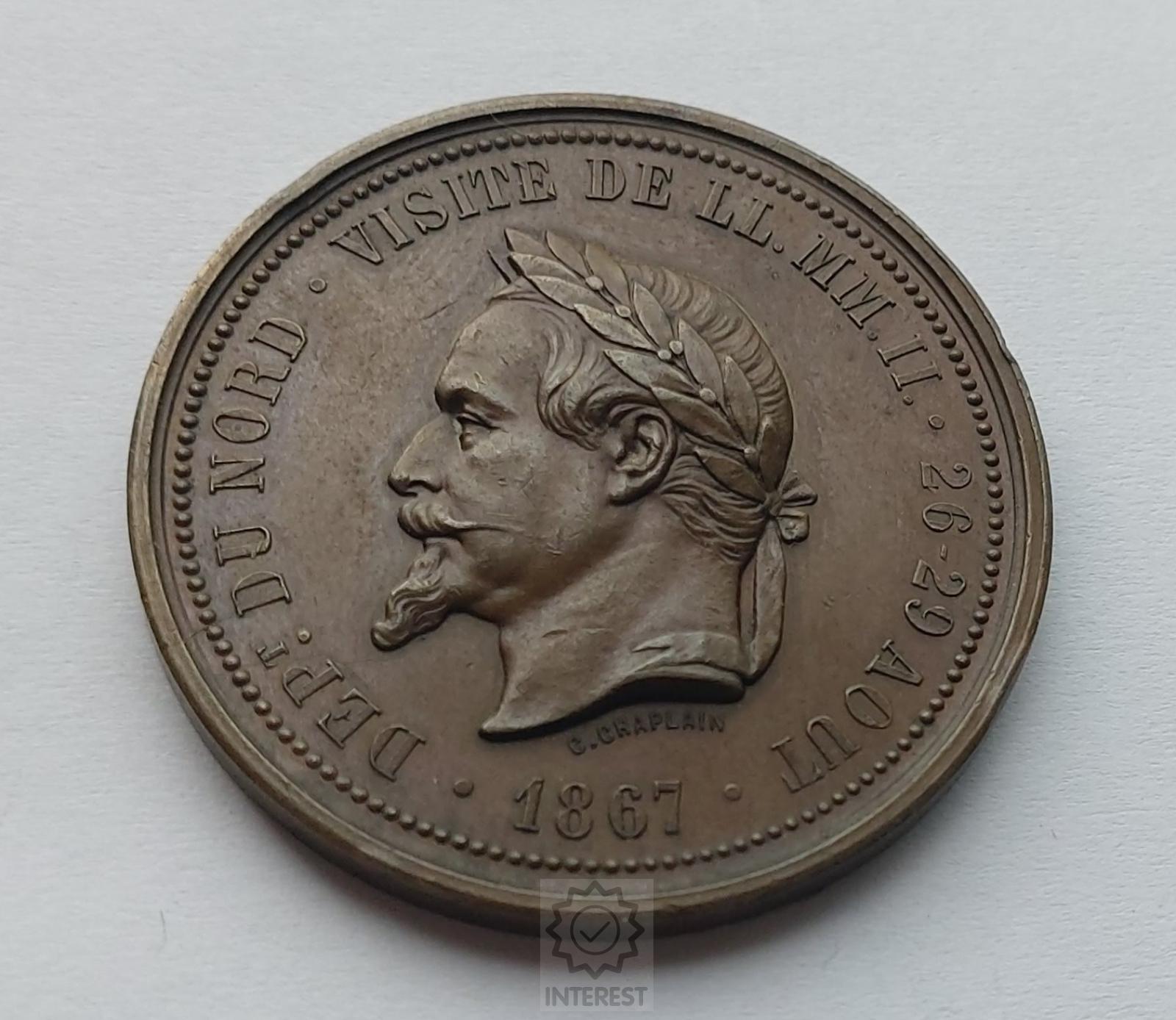Medaile - Napoleon druhé francouzské císařství, obchod a průmysl 1867