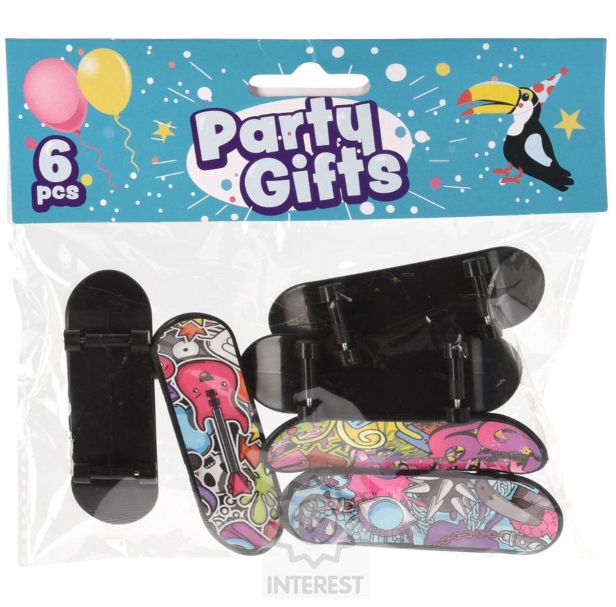 Skateboard prstový 9cm barevné vzory sada 6 kusů.
