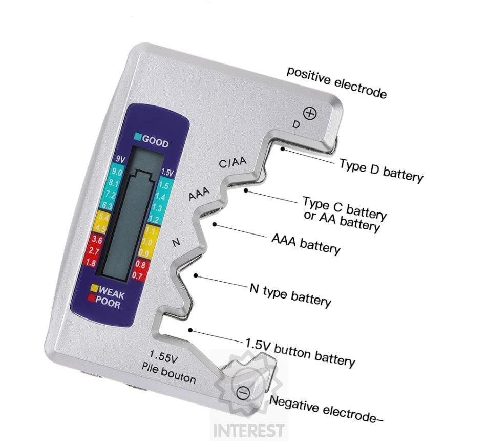 Univerzální tester baterií - AA, AAA, N, C, D, 9V a knoflíkových.