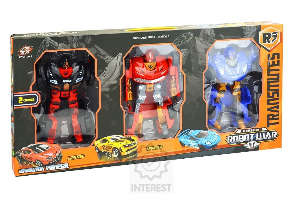 Transformační roboti - 3ks, černý, červený, modrý.