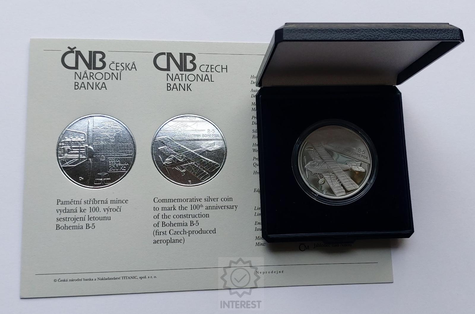 200 Kč 2019 - Sestrojení letounu Bohemia B5 - PROOF.