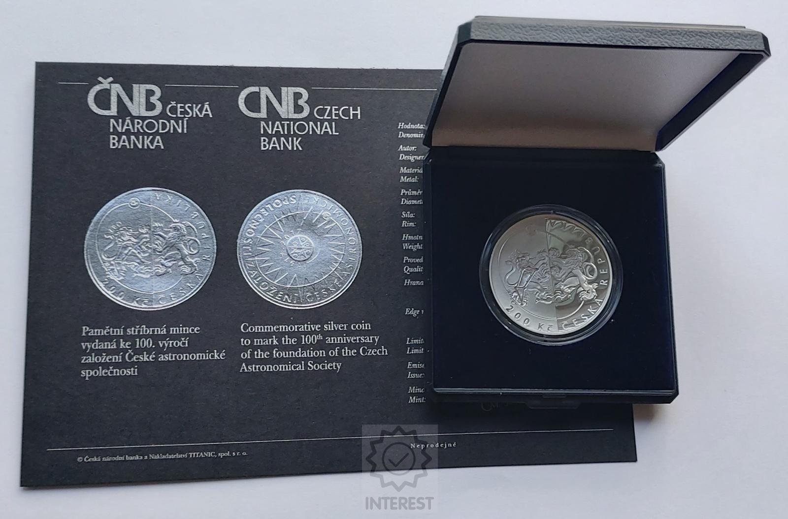 200 Kč - 100. výročí České astronomické společnosti 2017 PROOF.