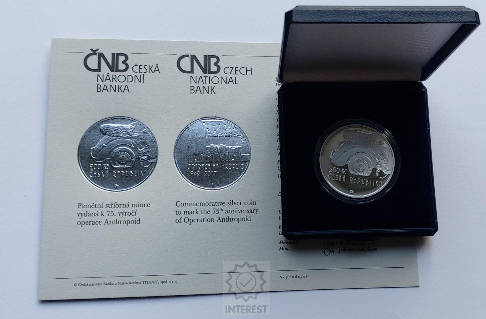 200 Kč 2017 - Operace Anthropoid PROOF.
