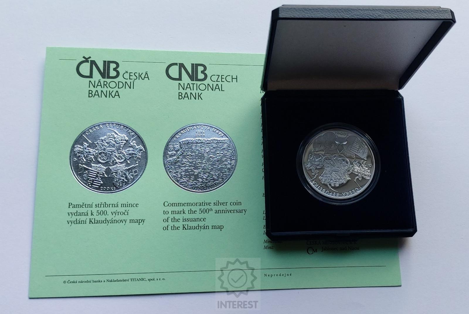 200 Kč k 500. výročí vydání Klaudyánovy mapy 2018 PROOF.