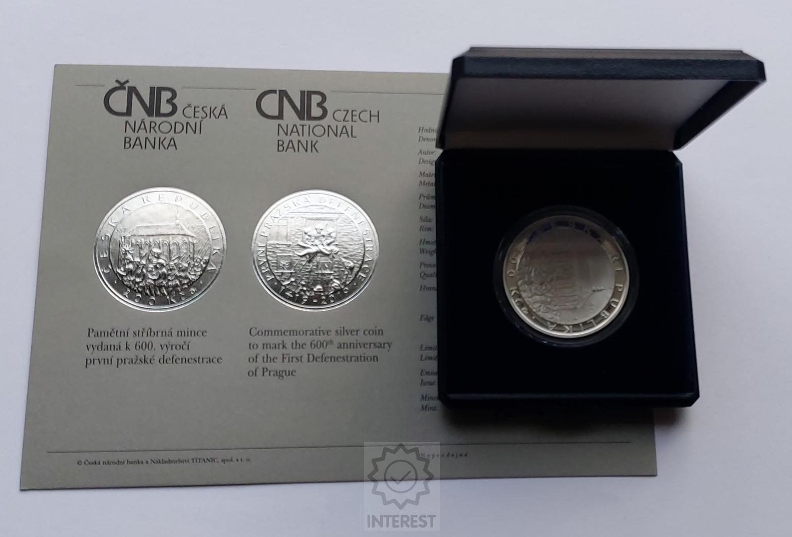 200 Kč První pražská defenestrace 600. výročí 2019 - PROOF.