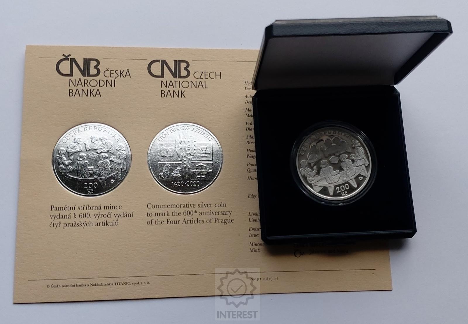 200 Kč - 600. výročí Vydání čtyř pražských artikulů 2020 - PROOF.