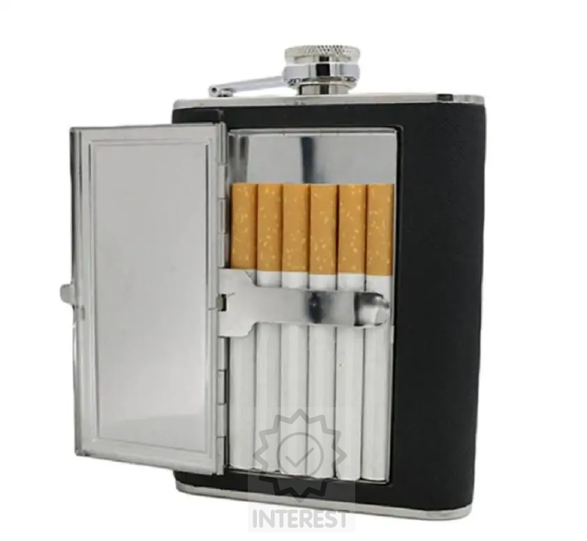 Kreativní kožená placatka z nerezové oceli na alkohol a cigarety.