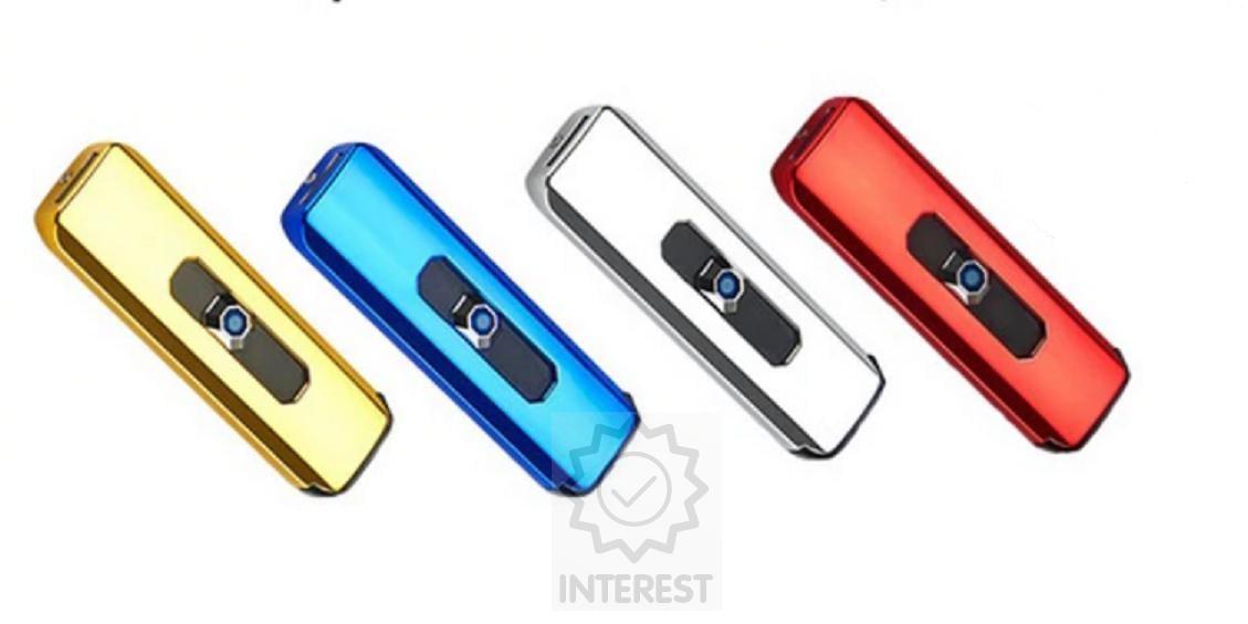 Módní USB tlačítkový nabíjecí zapalovač - větruodolný. Nový. Červený.