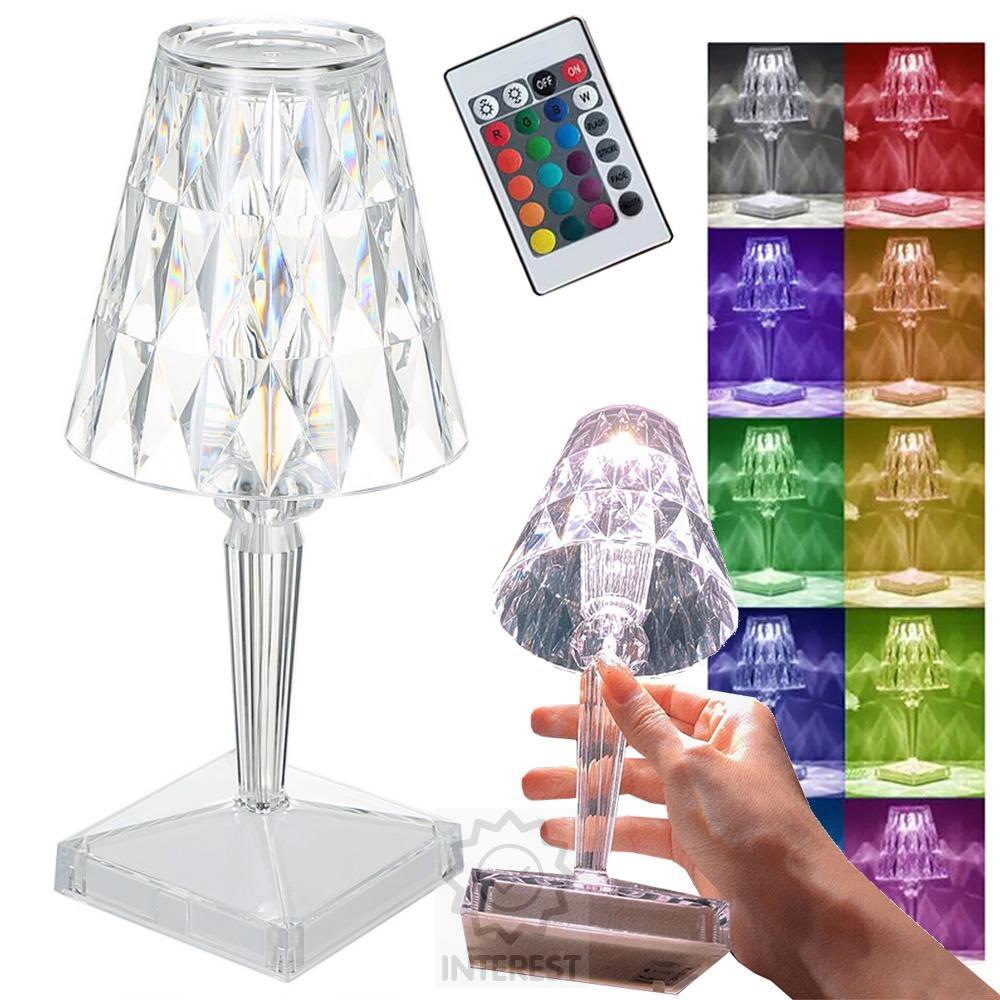 Křišťálová LED stolní lampa RGB na dálkové ovládání nebo dotykem
