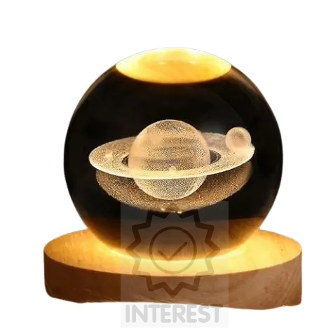 Lampička křišťalová koule 3D - Sluneční soustava SATURN
