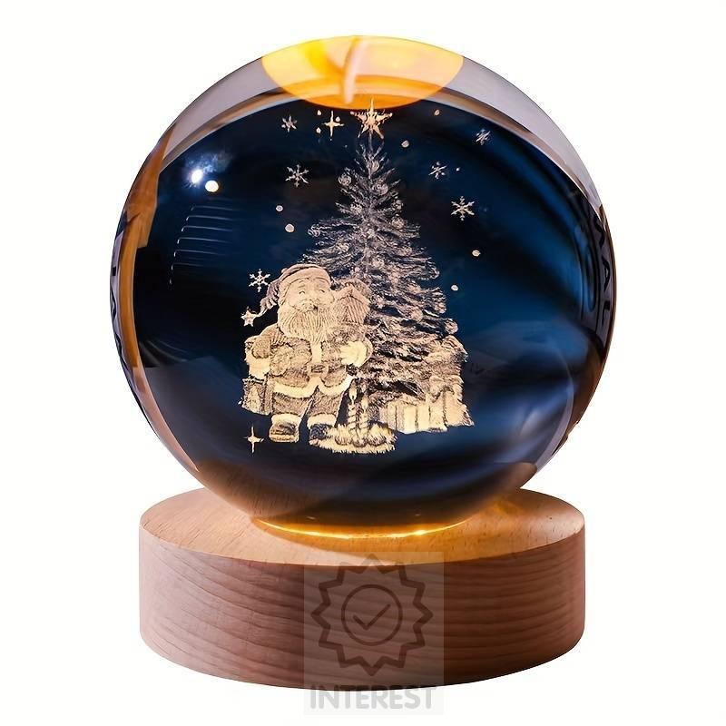 Lampička křišťalová koule 3D - Santa a vánoční stromeček.