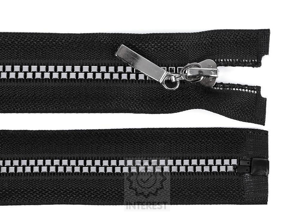 	Kostěný zip šíře 5 mm délka 60 cm čtvercové zuby - černá - stříbrná.