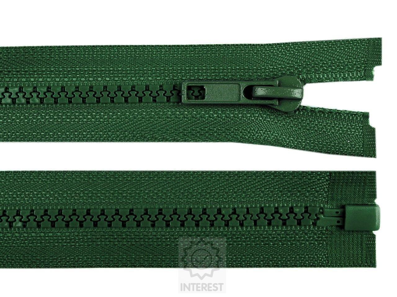 Kostěný zip šíře 5 mm délka 65 cm bundový - tmavě zelená.