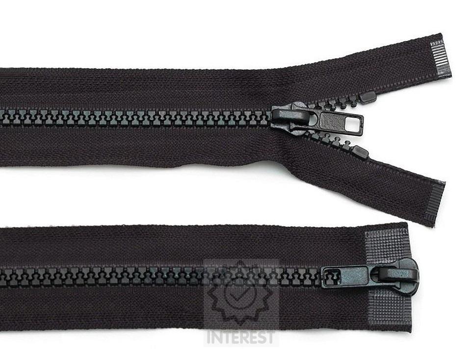 Zip kostěný 5 mm dělitelný 2 jezdce / dvoucestný 65 cm bundový - černý