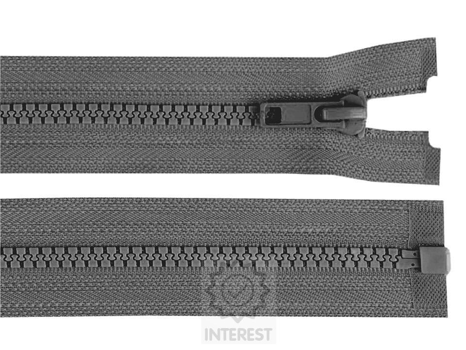 Kostěný zip šíře 5 mm délka 45 cm bundový - šedá ocelová.