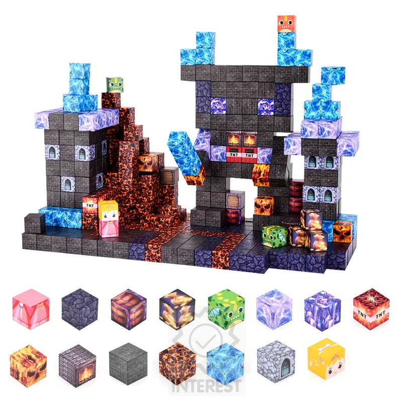 Magnetická sada kostek Minecraft 100ks + 3 figurky.