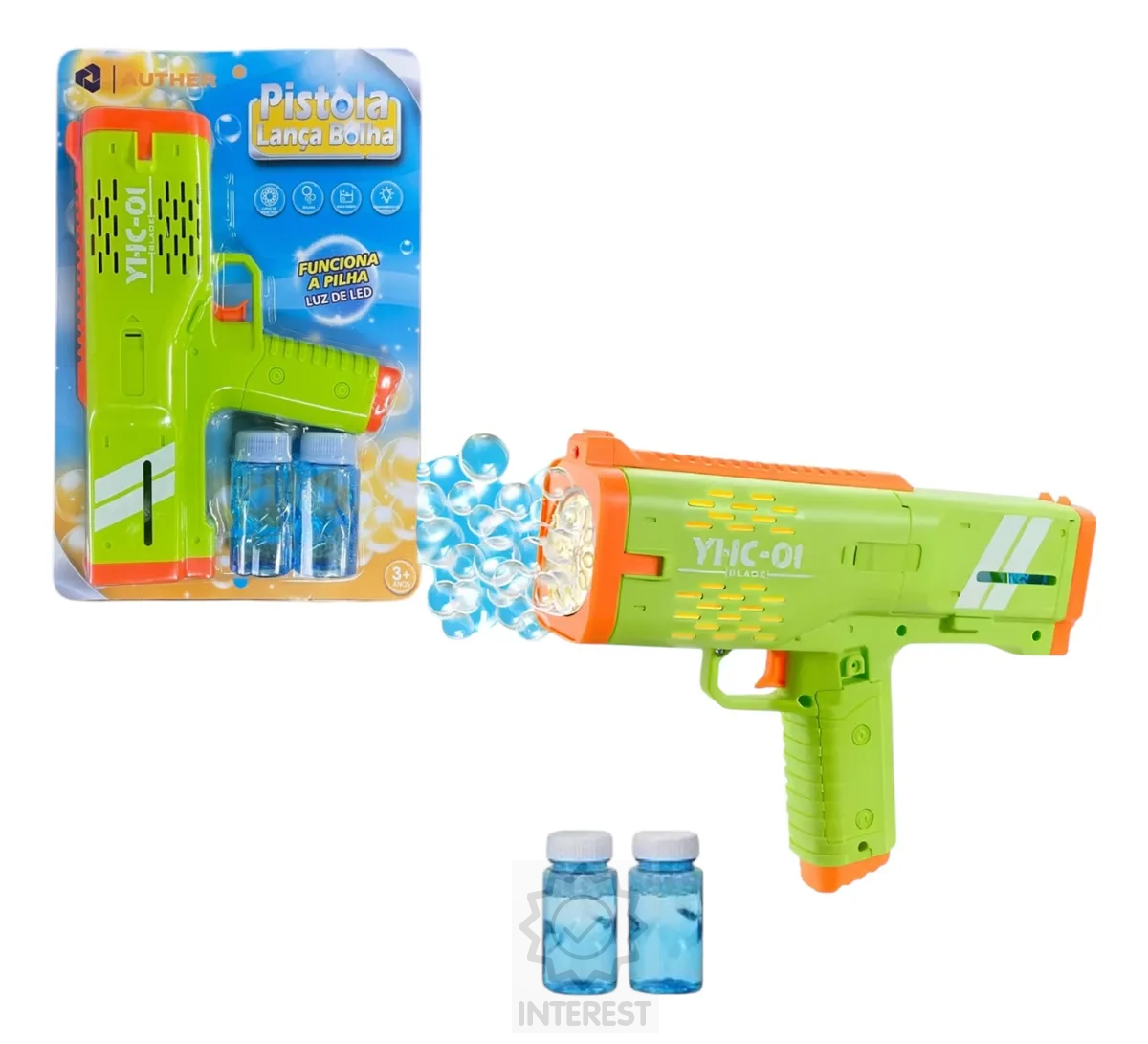 Automatická LED pistole na mýdlové bubliny + 2 tekutiny.