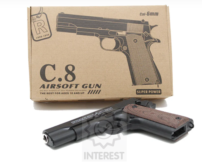 Kovová pistole Airsoft Colt C.8 + 1000 nábojů 6mm.