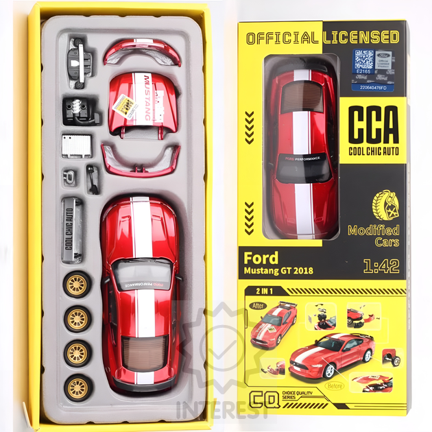 Kovový model auta - 1:42 Ford Mustang GT + příslušenství. Červené