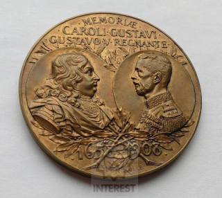 Medaille 1908 Švédsko Caroli Gustavi Gustavo V Regnante