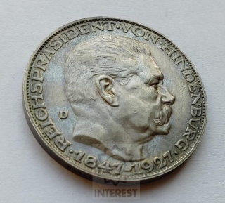 AR Medaile 1927 D - 80. narozeniny presidenta Hindenburga. Ag