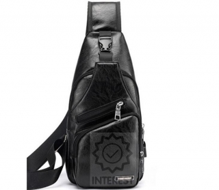 Pánská taška na hruď s nabíjecím portem USB - barva černá