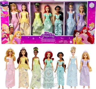Sada 7 panenek Disney Princezny Kolekce šatů Mattel.