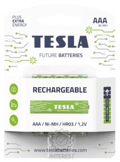 Tesla - AAA nabíjecí baterie NiMH 800 mAh (HR03, mikrotužková, blistr - 4 kusy