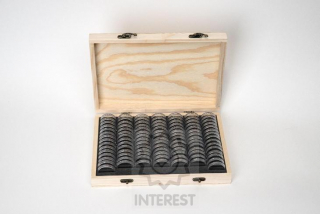 Dřevěná krabička na 100 Ks kapslí (mincí) do vnějšího průměru 37mm