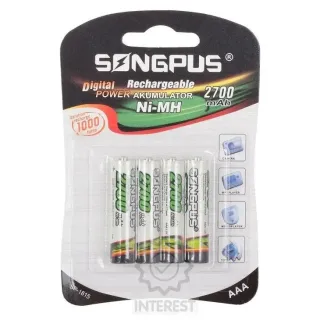 Nabíjecí baterie SONGPUS 4ks blistr - AAA - 2700mAh - (K134526)